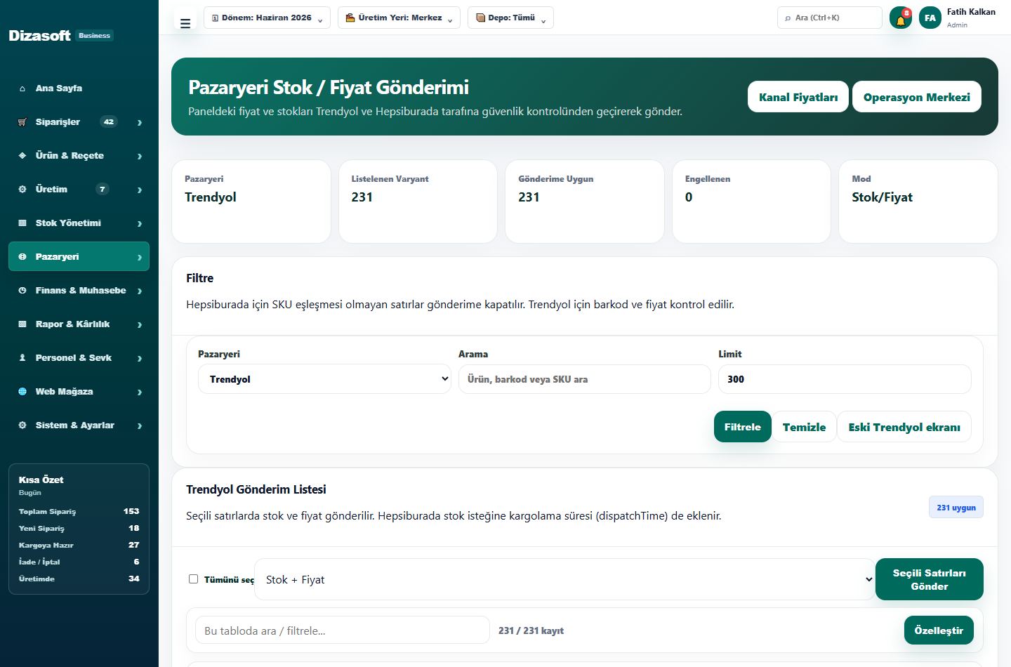 Trendyol Stok Fiyat Senkronizasyonu | Dizasoft ekran görüntüsü
