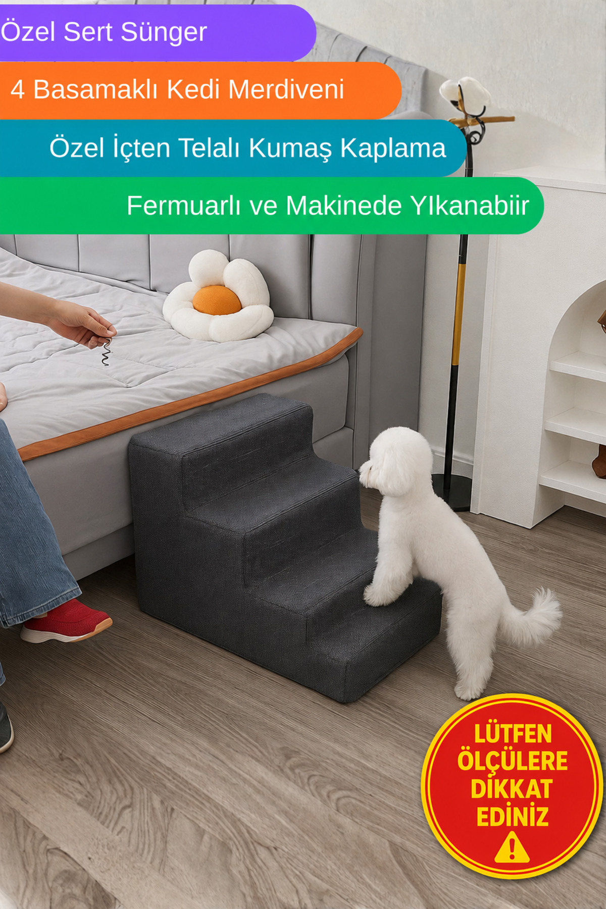 Dizanor Özel Sünger Ve Özel Kumaşlı 4 Basamaklı Basamaklı Kedi Köpek Merdiveni