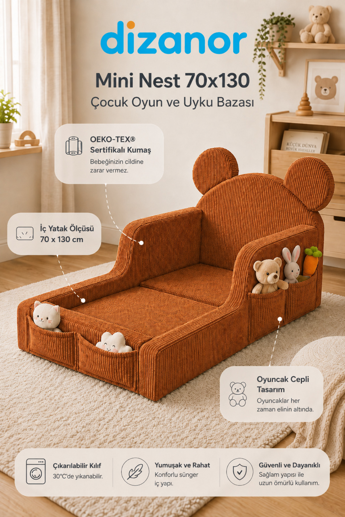 Dizanor Mini Nest 6’sı 1 Arada Modüler Bebek Oyun Parkı, Park Yatak, Beşik, Baza, Oyun Alanı ve Top Havuzu